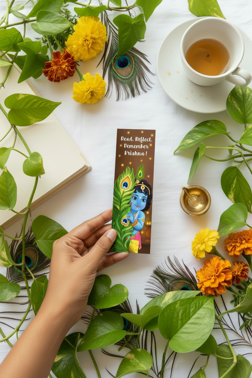 Peekaboo Little Krishna Bookmark, Baby Govinda Page Marker, Peacock Feather Reading Accessory, Cute Bhakti Devotional Gift, Sri Radha lovers