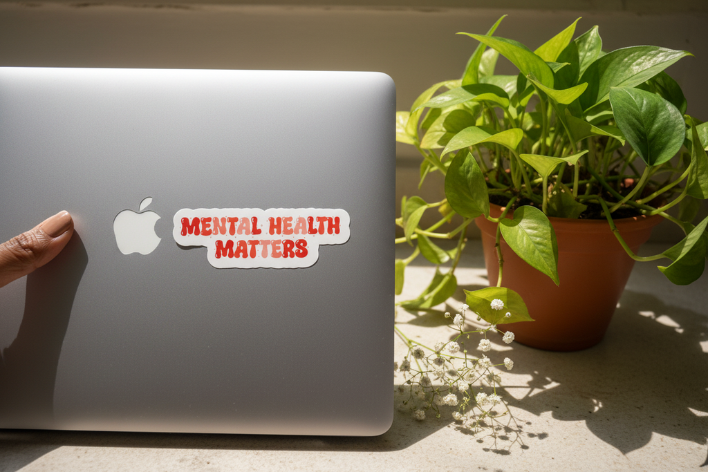 Mental health matters Bhagavad Gita Self care vinyl sticker, Retro typography decal, Mindset growth stationery, Krishna quotes devotee gift