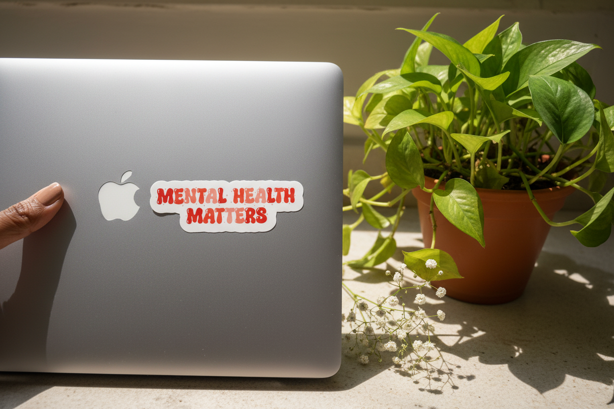 Mental health matters Bhagavad Gita Self care vinyl sticker, Retro typography decal, Mindset growth stationery, Krishna quotes devotee gift