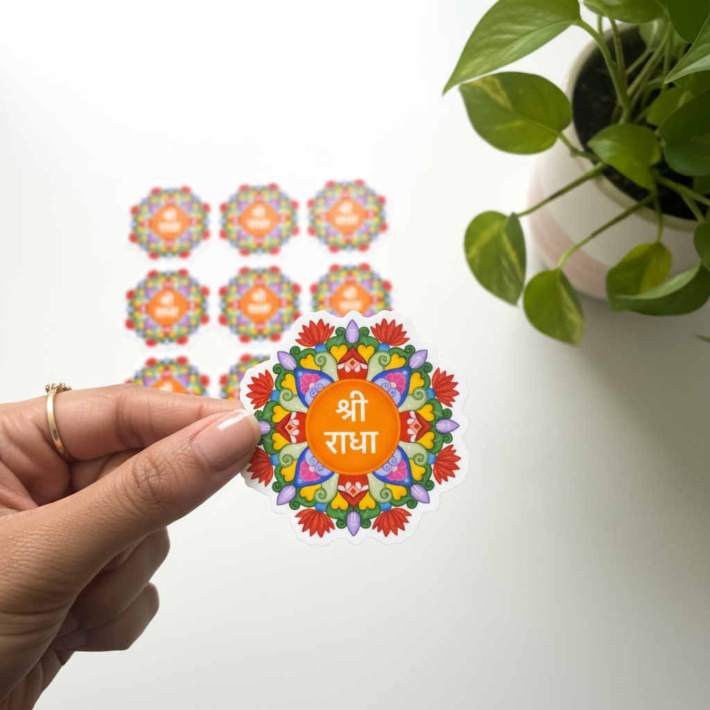 Shri Radha Mandala Sticker | Hindu Devotional Vinyl Sticker | Sacred Mandala Art Sticker India